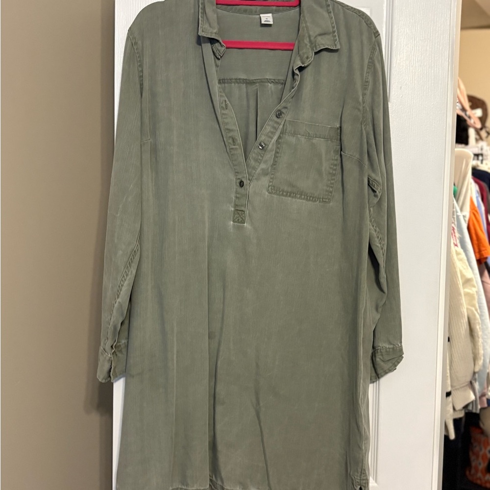 Women’s Green Casual Shirt Dress Size XL Olive Green